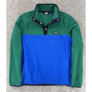 Lands End Heritage Colorblock Pullover Sweater Mens S Green Blue 1/4 Snap Fleece